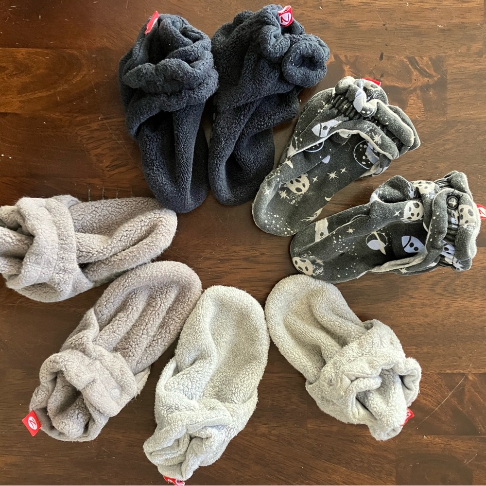 Zutano Cozy Fleece Baby Booties - Black, Gray, Space 18 Mo - 4 Pairs